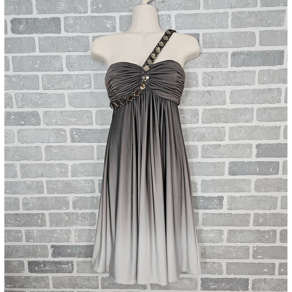 Cache Gray Ombre Womens Sz 2 Jeweled Beaded‎ Strap Flowy Lined Midi Dress